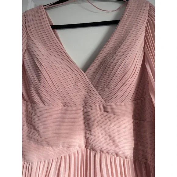 NWT Teri Jon Chiffon Puff Sleeve Pleated VNeck GownPink‎ Size 18 Dress $670